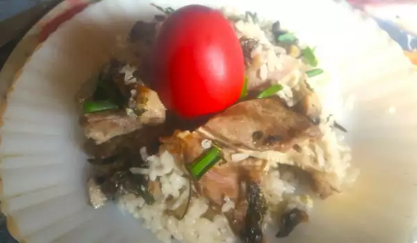 Roasted Lamb Ribs with Rice and Mushrooms