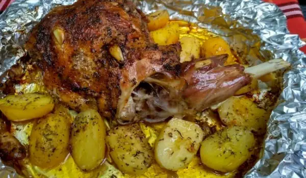 Slow-Roasted Lamb Shoulder with Potatoes in Foil