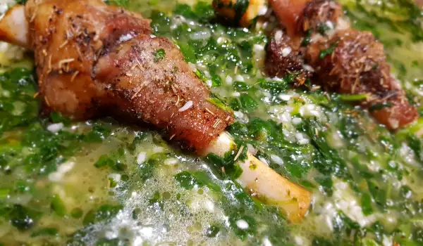 Lamb Shank with Rice and Spinach