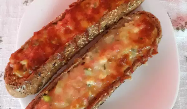 Stuffed Wholemeal Baguettes with Peppers, Cheese and Sausage