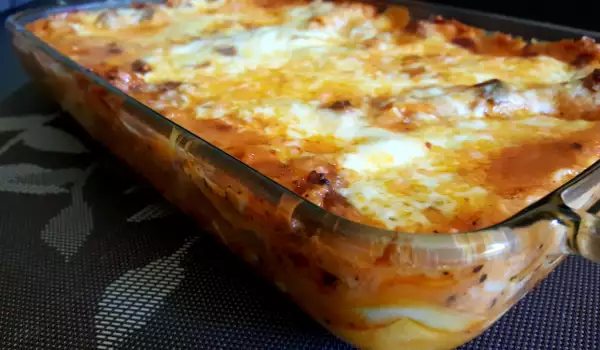 Lasagna with Bechamel Sauce, Cheese and Olives