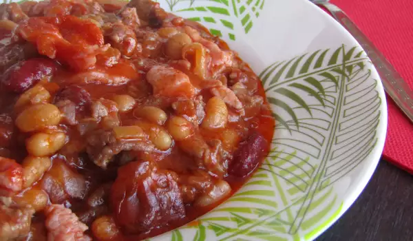 Delicious Warm Dish with Bacon, Minced Meat and Beans