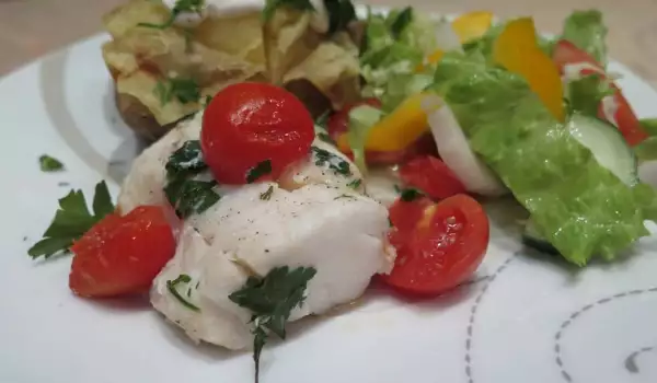 White Fish with Cherry Tomatoes in a Baking Bag