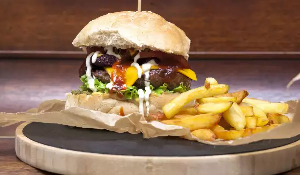 Beef Burger with Ketchup and Barbecue Sauce