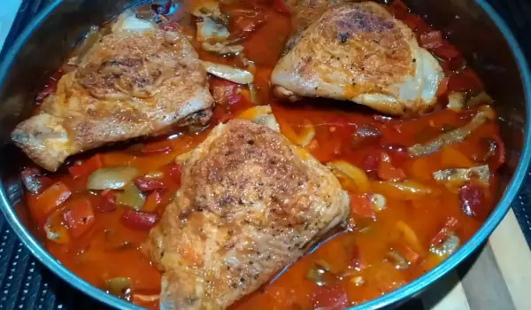 Serbian-Style Chicken Legs with Peppers and Mushrooms