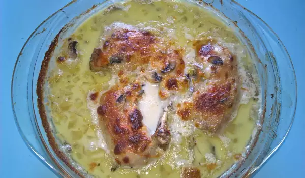 Chicken Drumsticks with Mushrooms and Processed Cheese