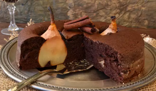 Chocolate Cake with Whole Pears