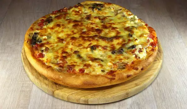 Homemade Pizza with Cheese and Mushrooms