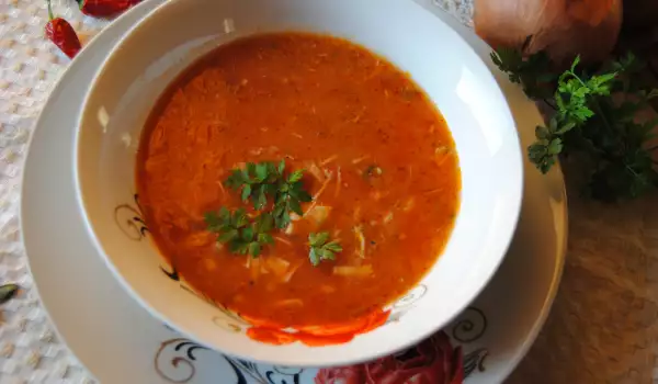 Tomato Soup with Leeks and Noodles