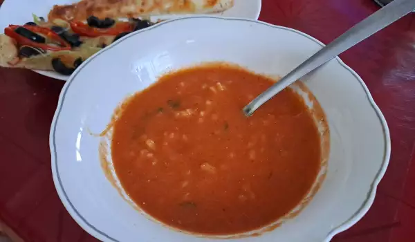 Tomato Soup with Feta Cheese and Onions