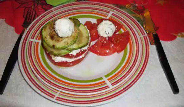 Tomato with Feta Cheese Mousse and Grilled Zucchini