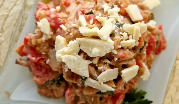 Eggplant Salad with Tomatoes, Mayonnaise and Goat Cheese