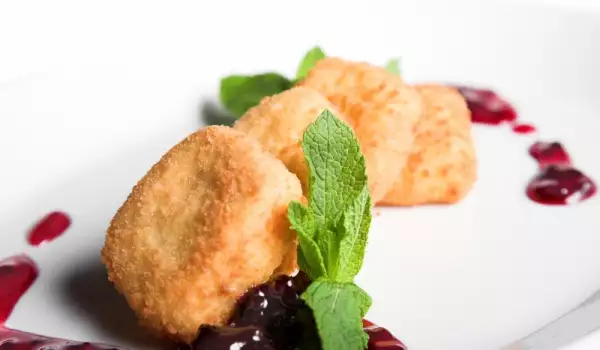 Breaded White Cheese with Blueberry Jam