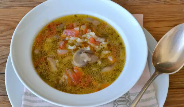 Mushroom Soup with Rice and Vegetables