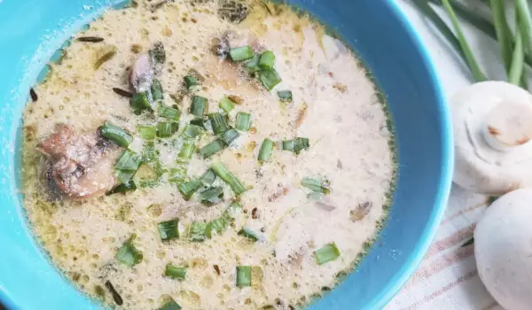 Mushroom Soup with White Cheese and Spring Onions