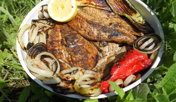 Charcoal Grilled Mackerel with Zucchini and Onions