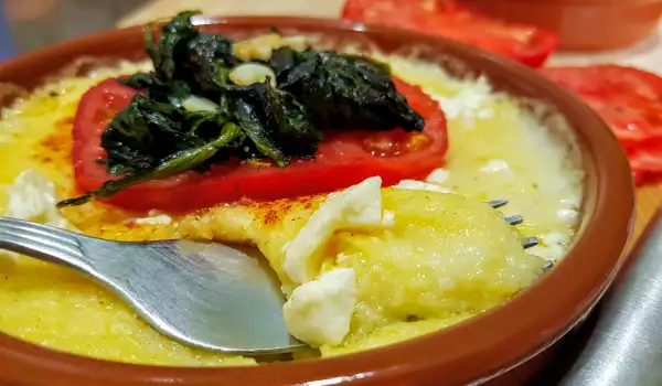 Oven-Baked Kachamak with Tomatoes and Spinach
