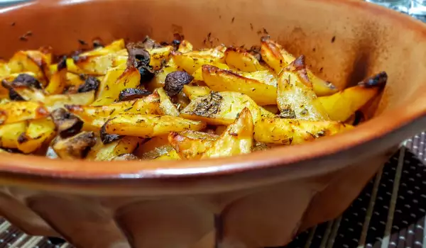 Potatoes with Mushrooms in a Clay Pot