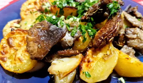 Oven-Baked Potatoes and Parasol Mushrooms