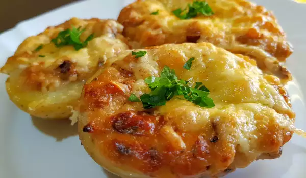 Stuffed Potatoes with Mushrooms and Processed Cheese
