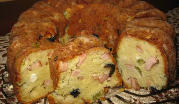 Tasty Salty Cake with Sausages and Olives