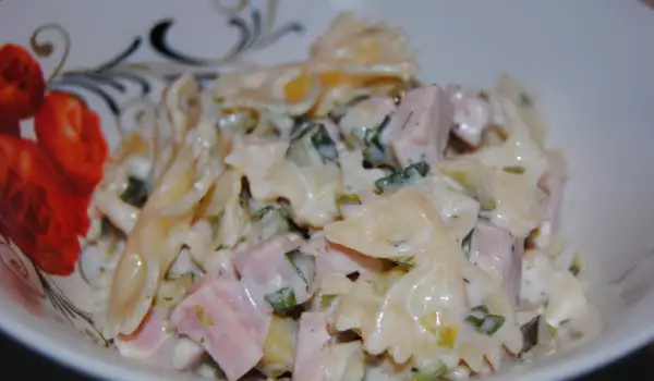 Farfalle Salad with Mayonnaise, Ham and Gherkins
