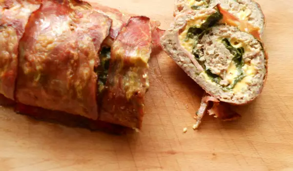 Meat Roll with Stuffing, Wrapped and Baked with Bacon