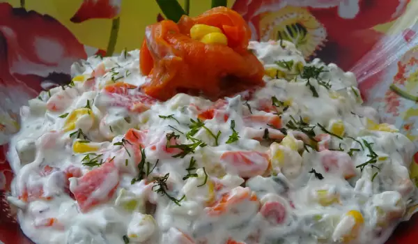 New Year`s Dairy Salad with Roast Peppers