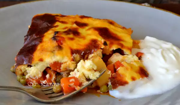 Moussaka with Carrots, Potatoes and Peas