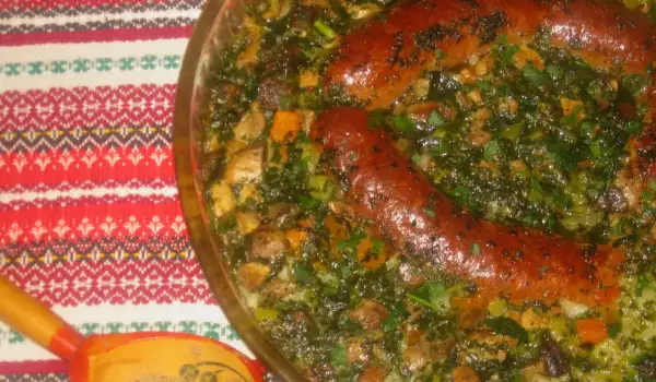 Sausages with Rice, Mushrooms and Carrots