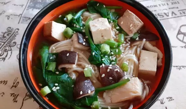 Japanese Noodles in Miso Broth with Shiitake Mushrooms