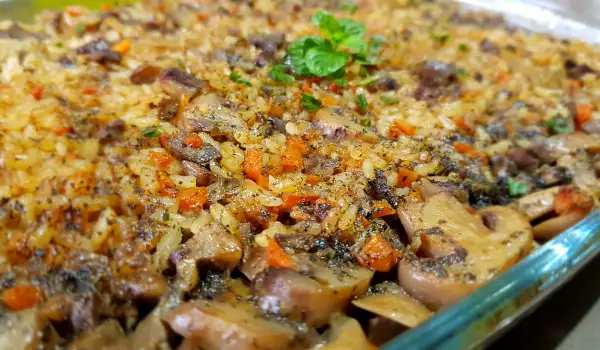 Rice with Lamb Liver and Heart, Mushrooms and Mint