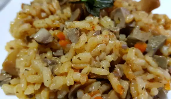 Rice with Lamb Liver and Heart, Mushrooms and Mint