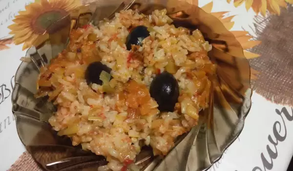 Rice with Leeks and Olives in the Oven