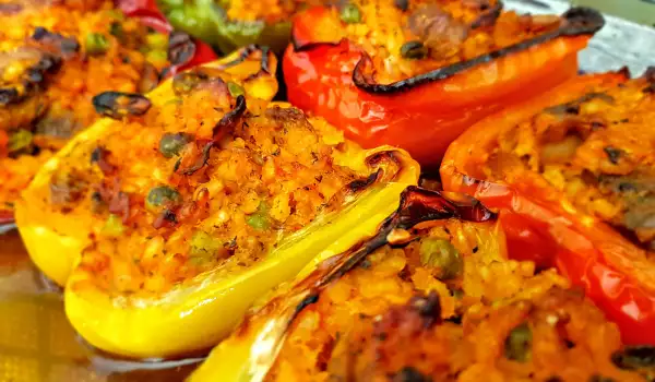 Stuffed Peppers with Rice, Peas and Mushrooms