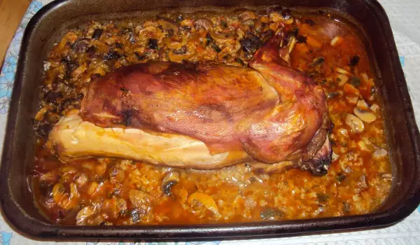 Stuffed Rabbit with Rice and Mushrooms, Baked in Foil