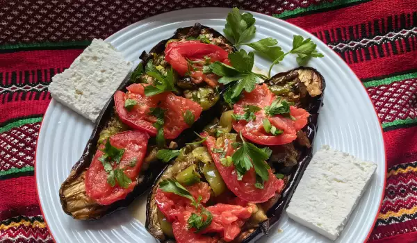 Eggplant Boats with Tomato and Mushrooms
