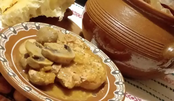 Baked Pork Chops with Mushrooms in a Clay Pot
