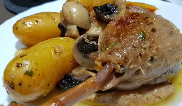 Duck with Mushrooms and Potatoes in a Guvec