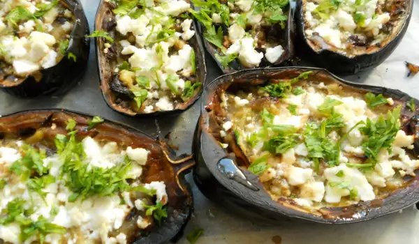 Roasted Eggplants with Goat Cheese, Honey and Garlic