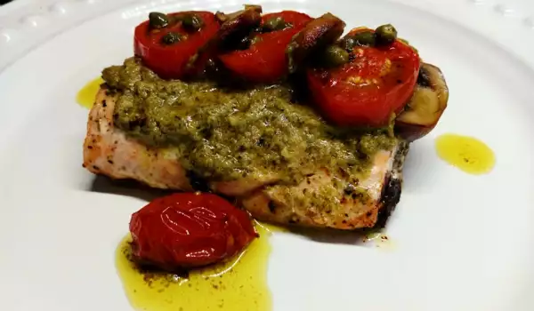 Salmon with Pesto and Cherry Tomatoes