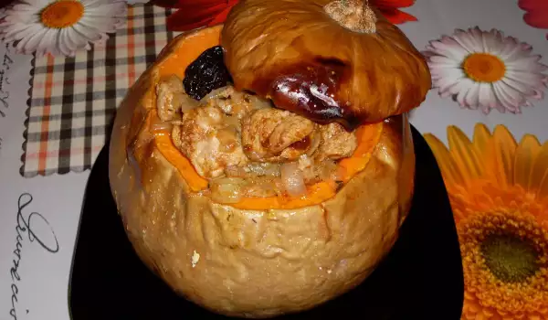 Baked Pumpkin with Meat and Plums for Halloween