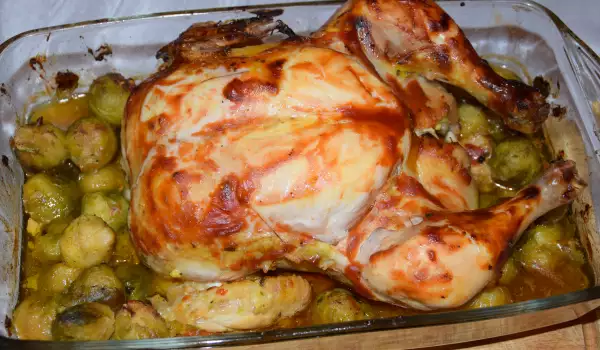Roasted Chicken Stuffed with Brussels Sprouts
