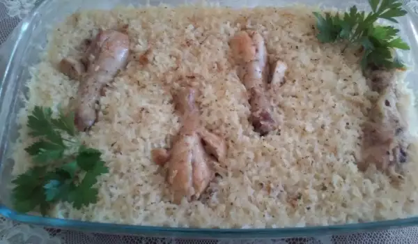 Chicken Legs with White Rice in the Oven