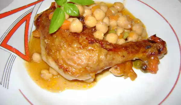 Chicken Drumsticks with Chickpeas, Peas and Carrots