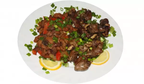 Chicken Hearts with Onions and Mushrooms