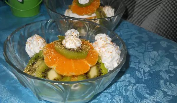 Fruit Salad with Kiwi and Whipped Cream