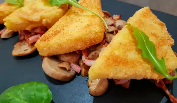 Breaded Polenta with Mushrooms and Bacon