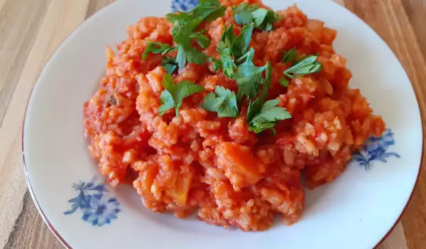 Vegan Rice with Tomatoes in a Pot