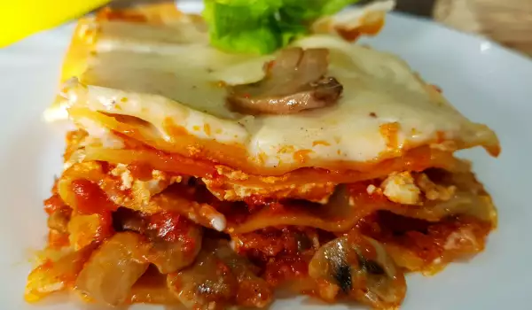 Vegan Lasagna with Tomatoes and Mushrooms